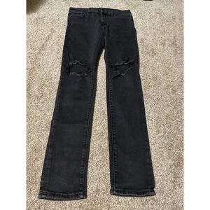 mnml Mens Distressed Slim Fit Black Denim Jeans Ripped Knee Size 32 Streetwear